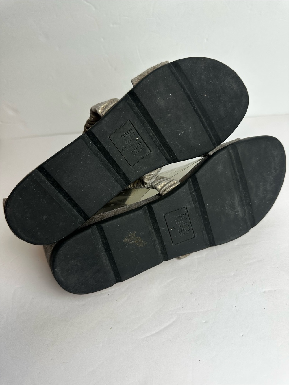 Eileen Fisher Sandals Women's Size 8 Elastic Strap Adjustable Pewter Summer - Picture 6 of 8
